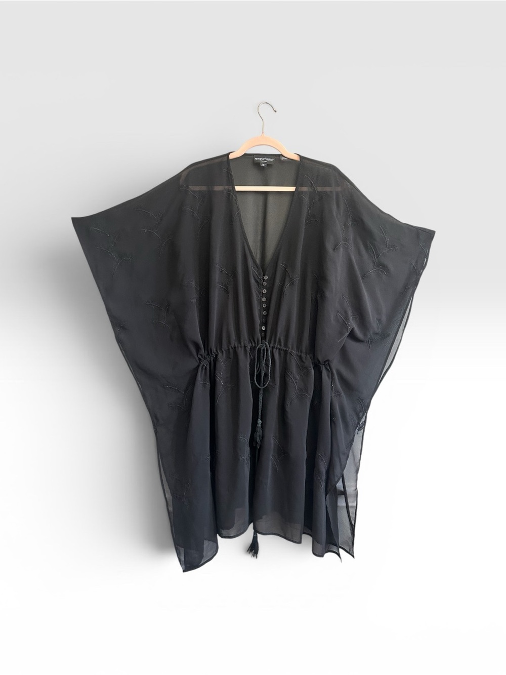Newport News‎ Black Sheer Drawstring Kaftan Swim Cover-Up